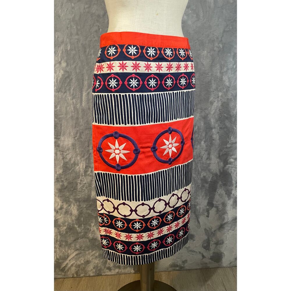 Boden colorful embroidered pencil skirt nautical geometric 4 Tall artsy preppy - Picture 3 of 8